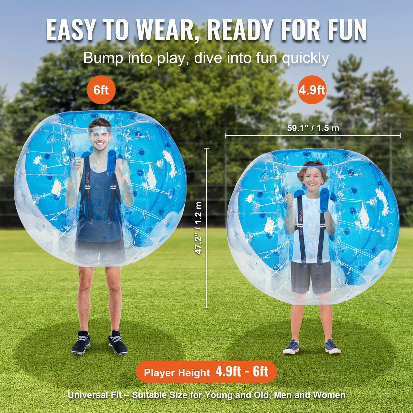 Inflatable Bumper Ball in 1-Pack, 1.5M Body Sumo Zorb Balls for Teens and Adults, 0.8mm Thick PVC Human Hamster Bubble Balls for Outdoor Team Gaming Sports, Bumper B