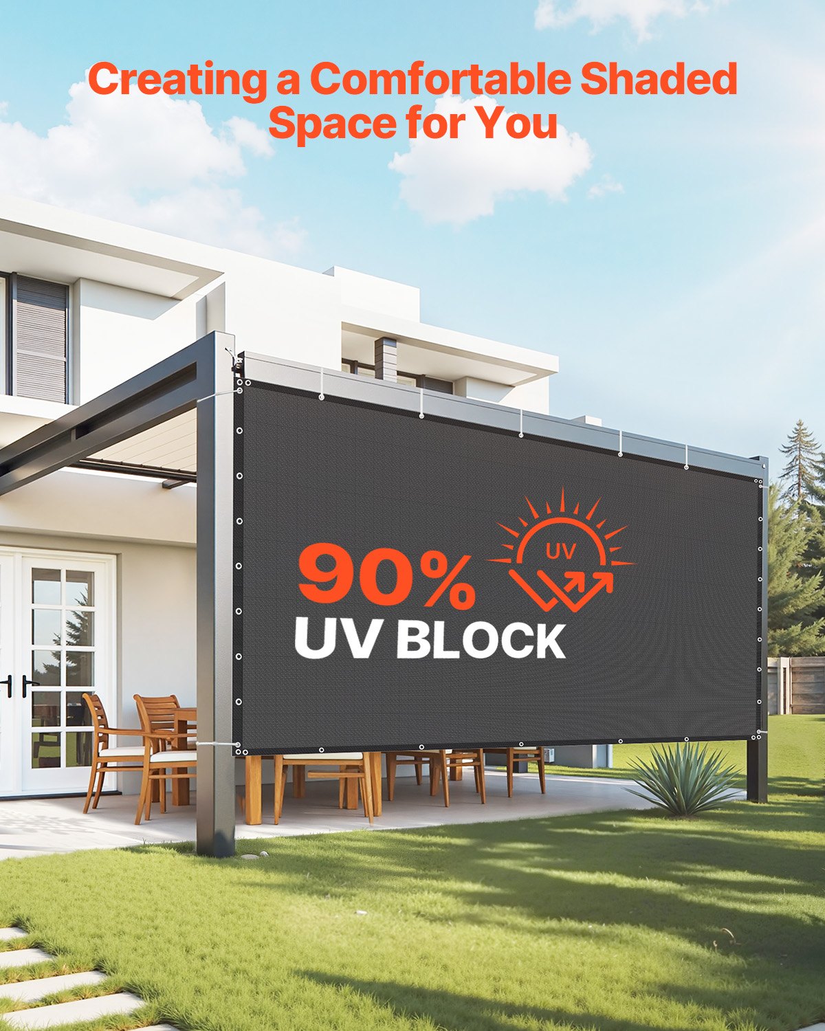 90% Sun Shade Cloth Privacy Screen Shade Cover (244 X 366 Cm) For Pergola With Stainless Steel Grommets, Sun Sail Cloth With 140 G/M² HDPE Material, For Outdoor Terrace Garden Backyard (Black)