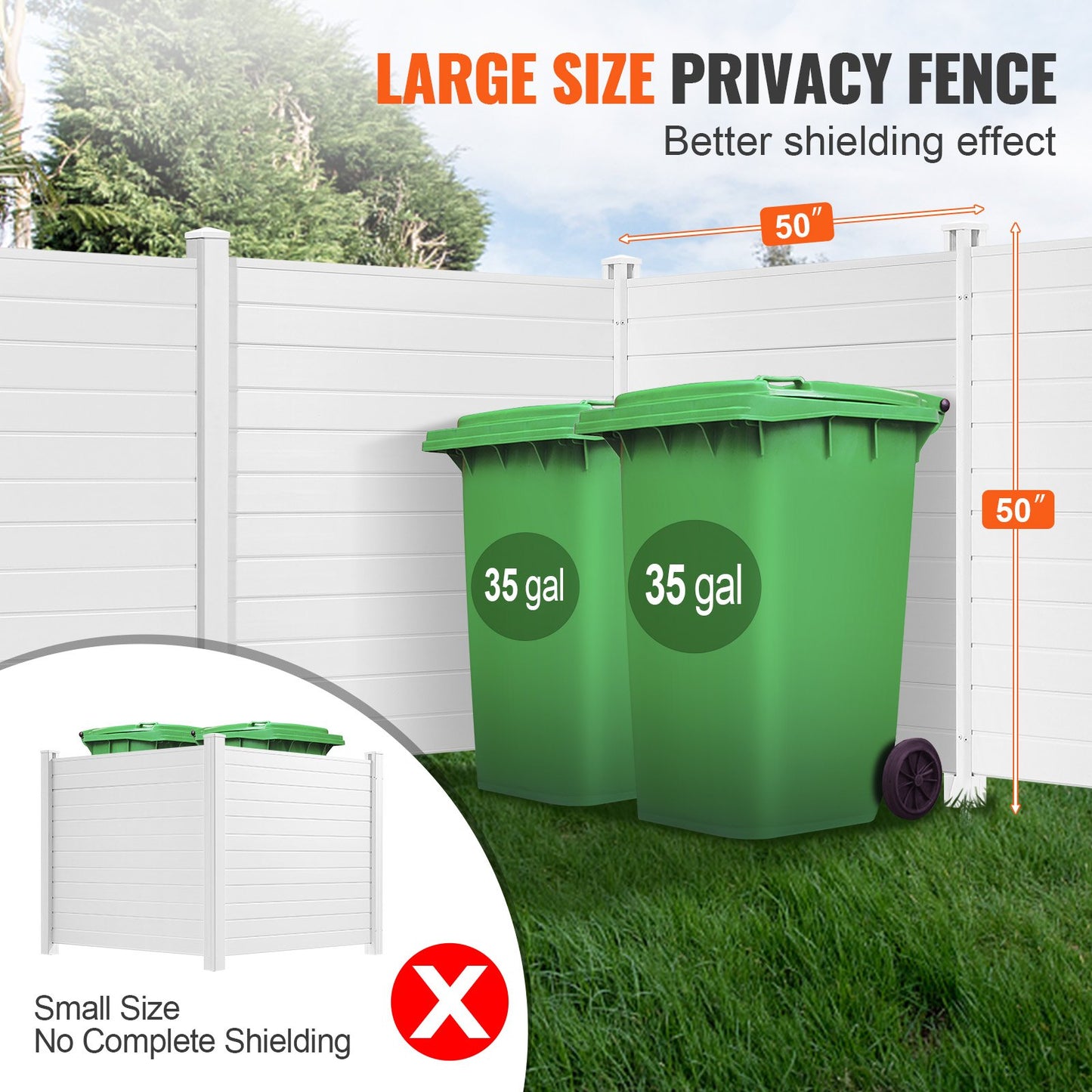 4x Garden Fence Panels 122x122cm Privacy Fence PVC and Galvanized Sheet Metal Ground Spike Windbreak Metal Posts Up to 50cm Slat Fence Plug-in Fence Privacy Screen Ideal for Pool Equipment Air Conditioners