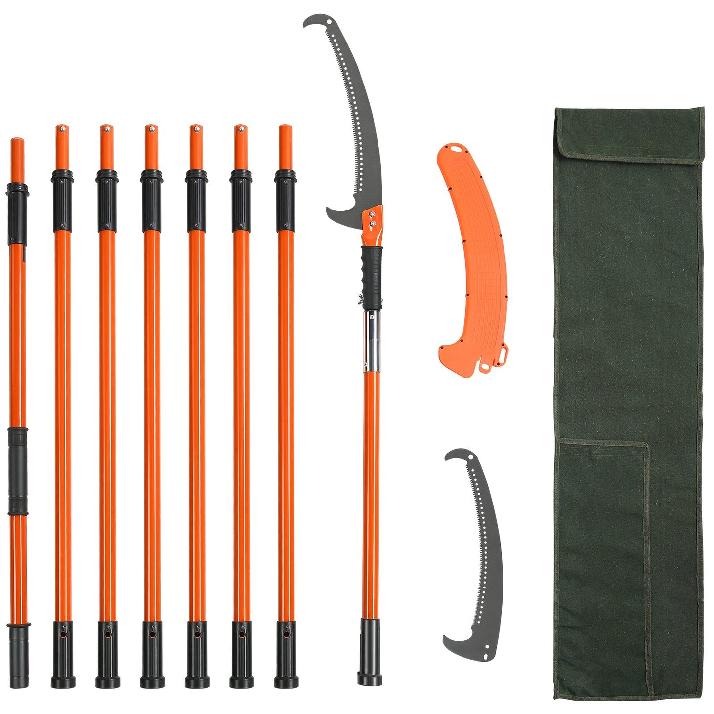 Telescopic Pole Saw Carbon Steel Blade Tree Pruner with 8 Telescopic Poles, Height Adjustable 2.24m-8.24m Hand Saw Pole Saw Carry Bag Hand Pruner Garden Tools for Trimming