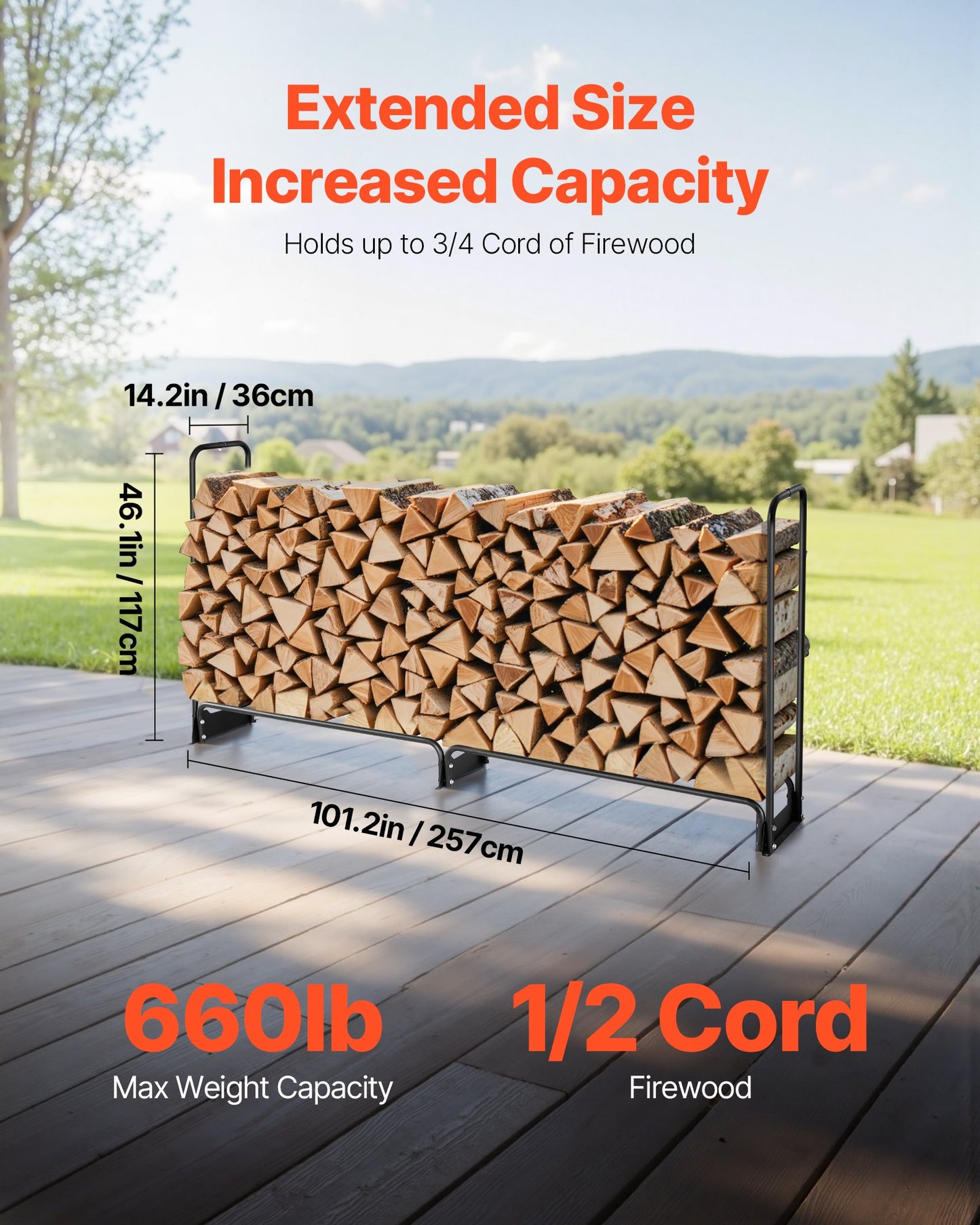 Log Rack Metal 259x36x117cm Firewood Rack Steel Frame Powder Coated Log Shed 300kg With Waterproof Cover Stacking Aid Wood Shed For Porch Garden Terrace Yard