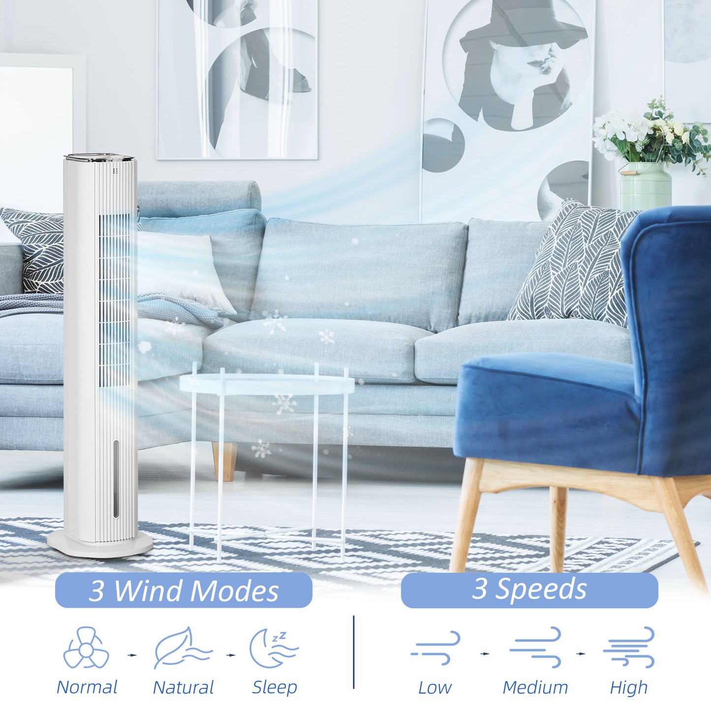 42" 3-in-1 Evaporative Air Cooler with Water Tank, Ice Cooling Fan with Humidifier, 52° Oscillating Portable Swamp Cooler for Home Office, 3 Modes, 3 Speeds, 12H Timer, Remote, White