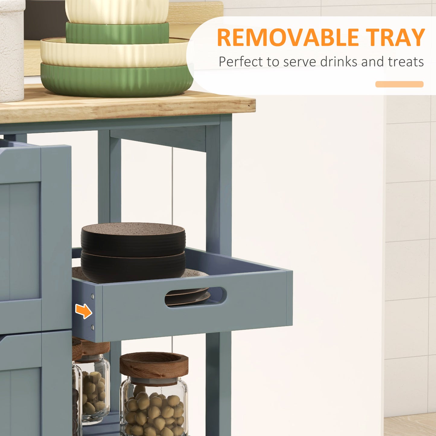 Kitchen Cart Wood Grey with Drawers
