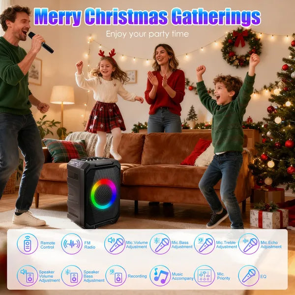 Wireless Party Speaker 2 Mics LED