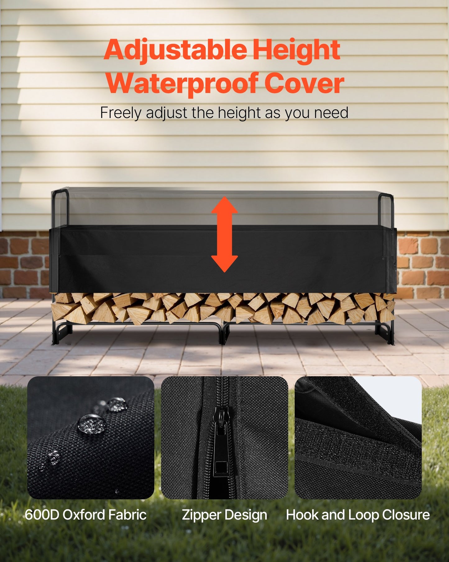 Log Rack Metal 259x36x117cm Firewood Rack Steel Frame Powder Coated Log Shed 300kg With Waterproof Cover Stacking Aid Wood Shed For Porch Garden Terrace Yard