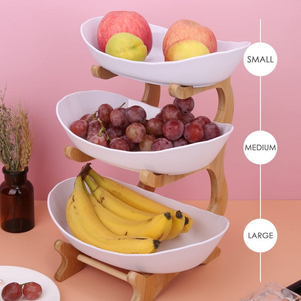 3-Tier Fruit Bowl – Multi-tiered Serving Platter with Wooden Stand