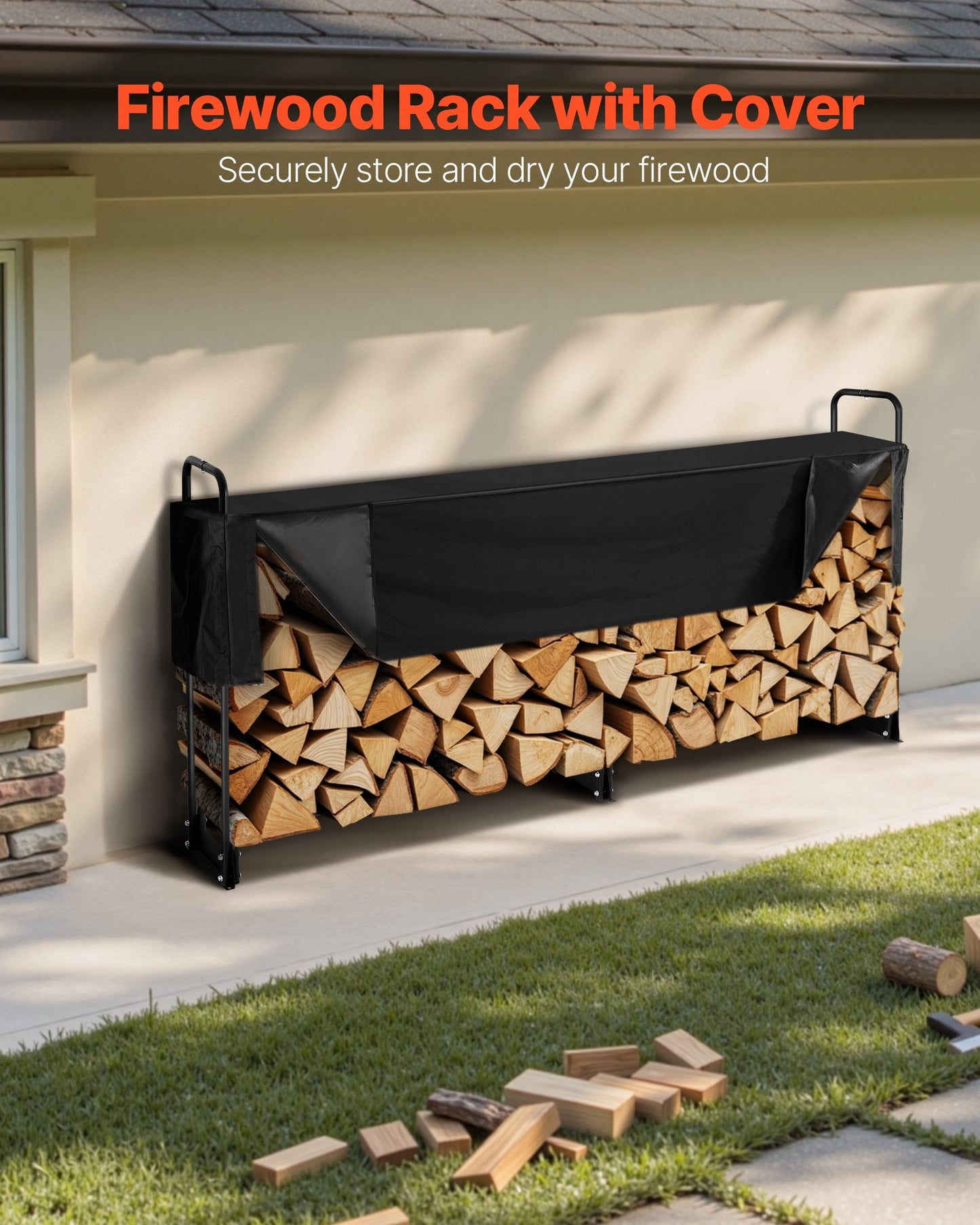 Log Rack Metal 259x36x117cm Firewood Rack Steel Frame Powder Coated Log Shed 300kg With Waterproof Cover Stacking Aid Wood Shed For Porch Garden Terrace Yard