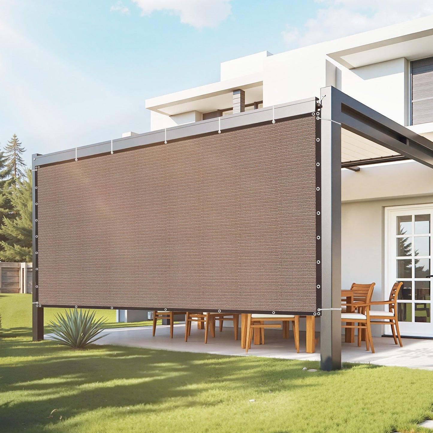 90% Sun Shade Cloth Privacy Screen Shade Cover (244 X 366 Cm) For Pergola With Stainless Steel Grommets, Sun Shade Sail With 140 G/m² HDPE Material, For Outdoor Patio Garden Backyard (brown)