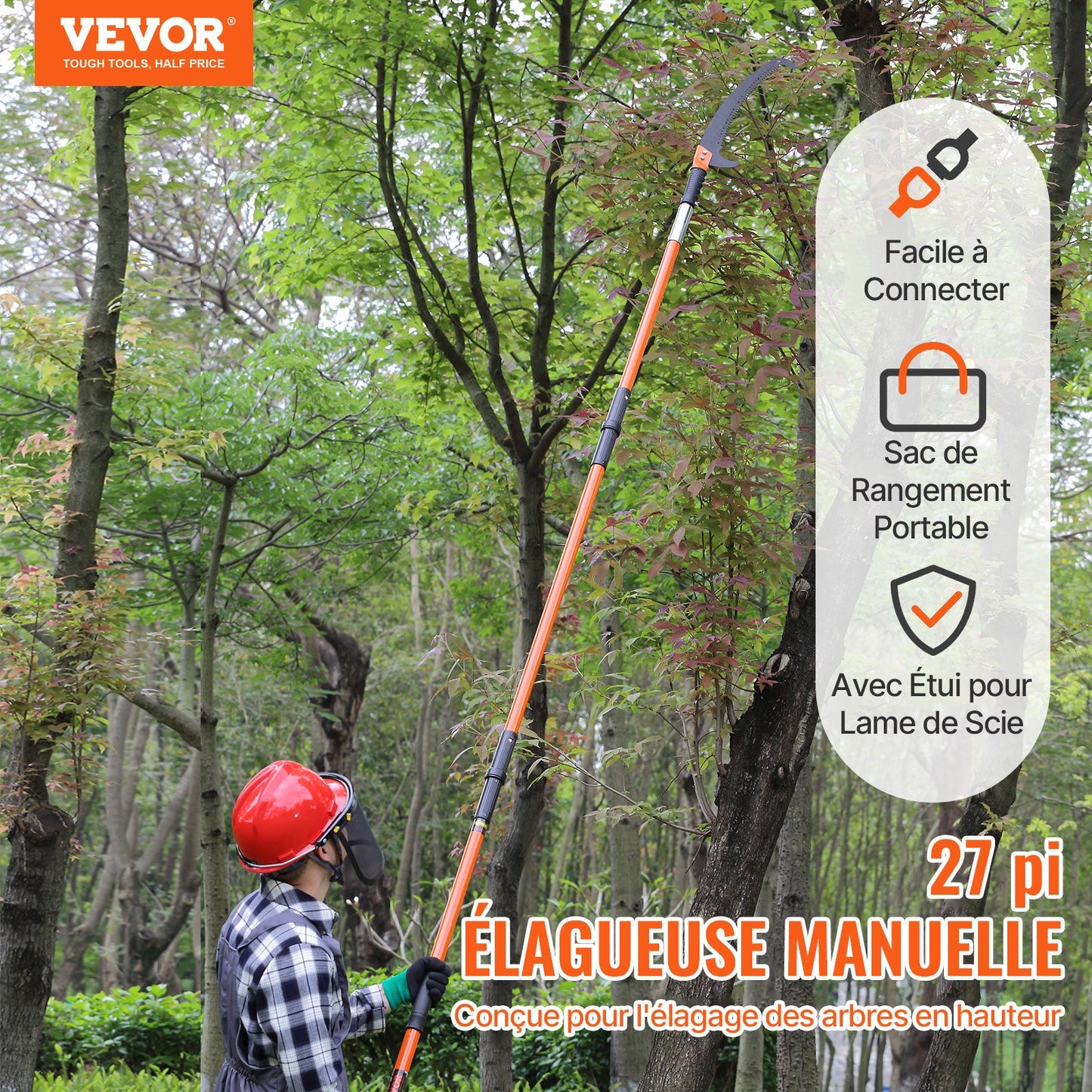 Telescopic Pole Saw Carbon Steel Blade Tree Pruner with 8 Telescopic Poles, Height Adjustable 2.24m-8.24m Hand Saw Pole Saw Carry Bag Hand Pruner Garden Tools for Trimming