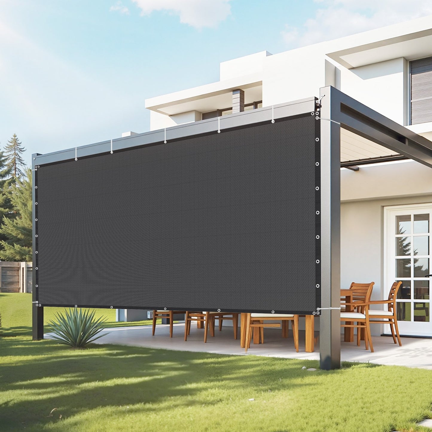90% Sun Shade Cloth Privacy Screen Shade Cover (244 X 366 Cm) For Pergola With Stainless Steel Grommets, Sun Sail Cloth With 140 G/M² HDPE Material, For Outdoor Terrace Garden Backyard (Black)
