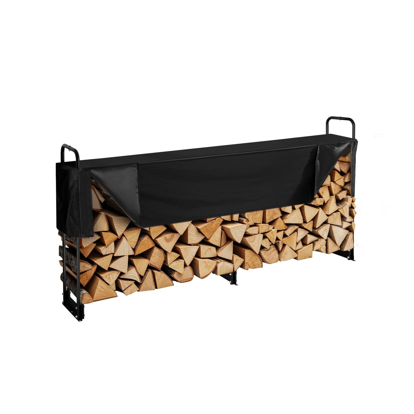 Log Rack Metal 259x36x117cm Firewood Rack Steel Frame Powder Coated Log Shed 300kg With Waterproof Cover Stacking Aid Wood Shed For Porch Garden Terrace Yard