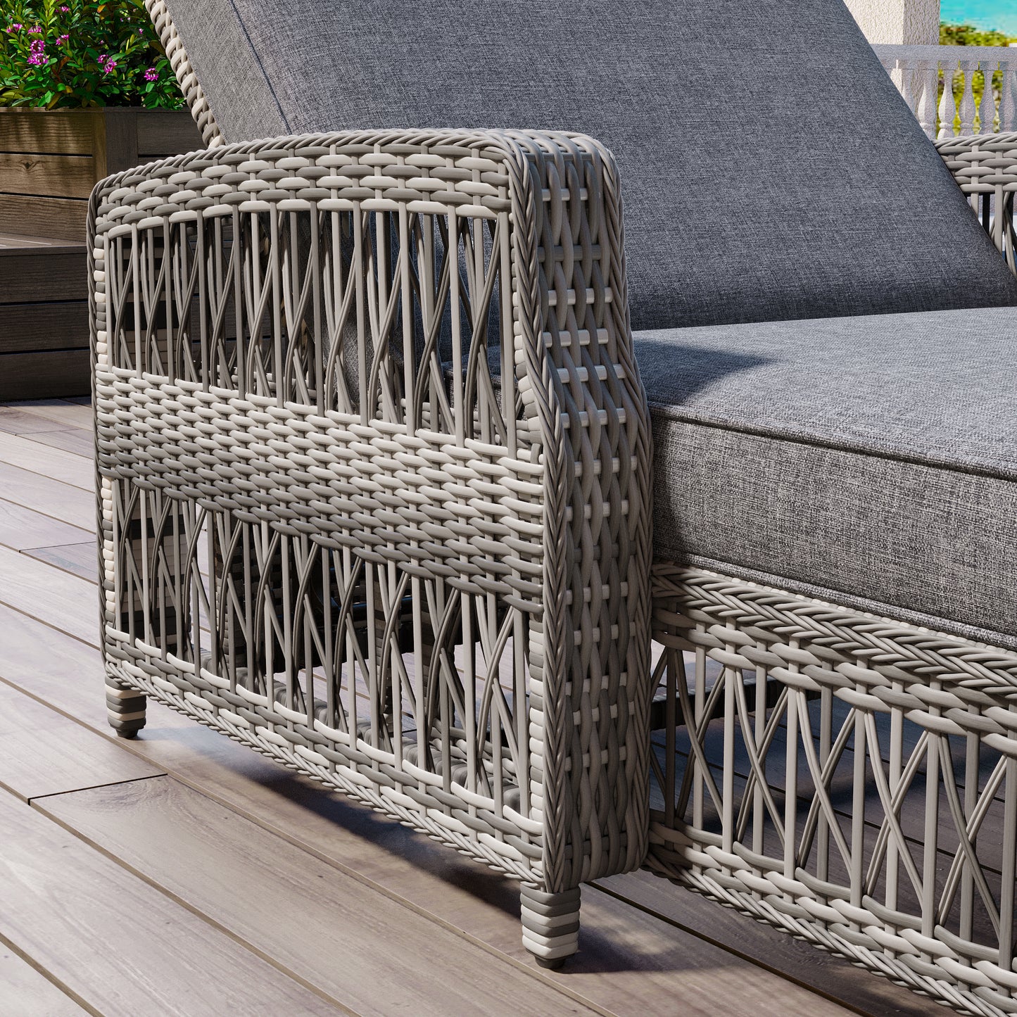 Gartenliege Rattan 2er-Set verstellbar grau