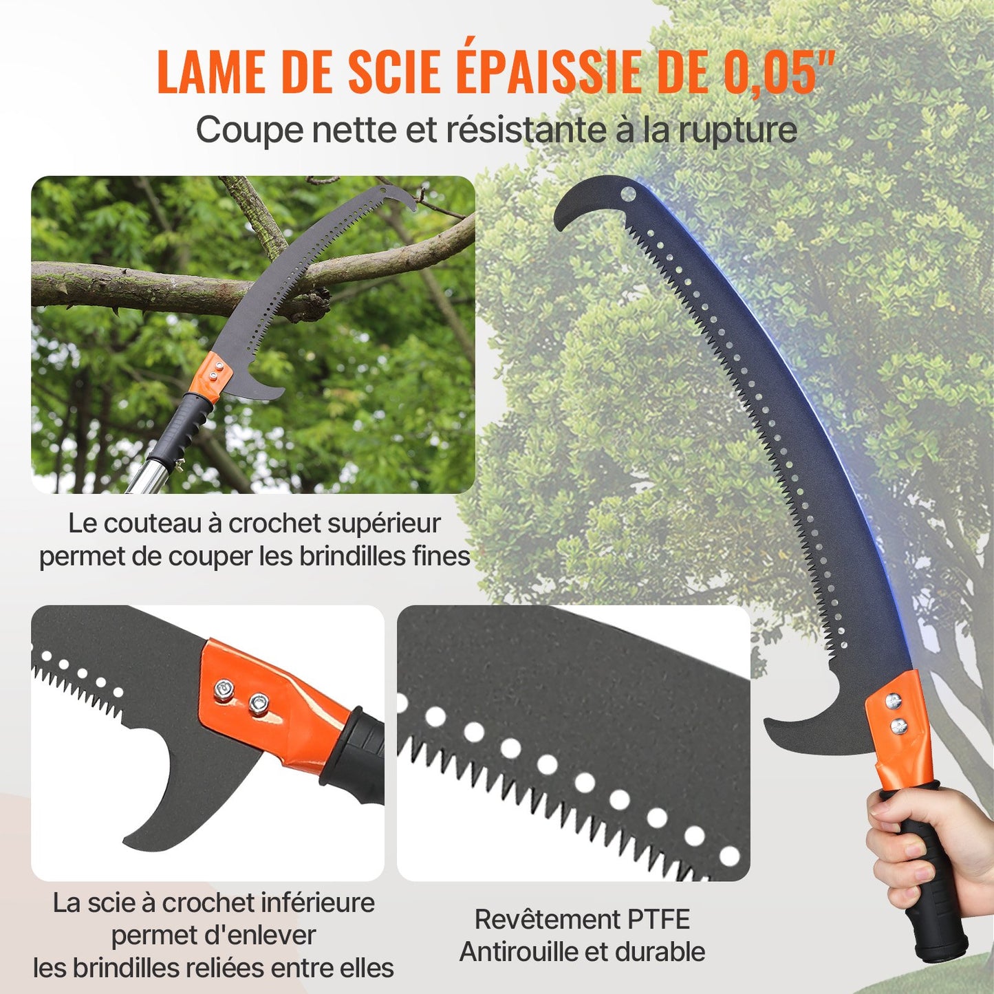 Telescopic Pole Saw Carbon Steel Blade Tree Pruner with 8 Telescopic Poles, Height Adjustable 2.24m-8.24m Hand Saw Pole Saw Carry Bag Hand Pruner Garden Tools for Trimming