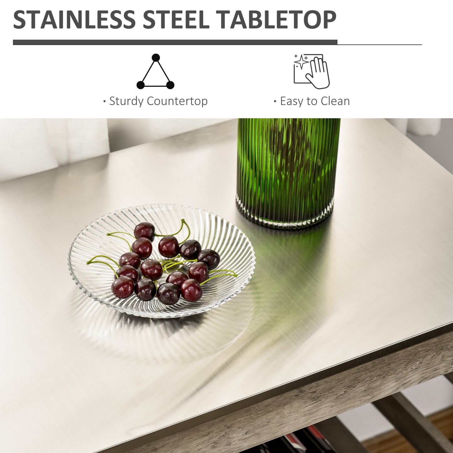 Kitchen Cart Stainless Steel Worktop on Wheels