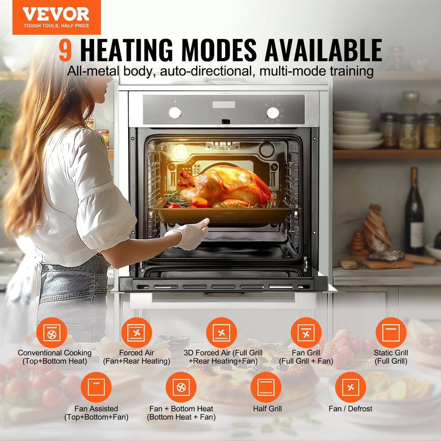 24" Electric Single Wall Oven Built-in with 9 Cooking Functions268 Cu.Ft. Electric Wall Ovens