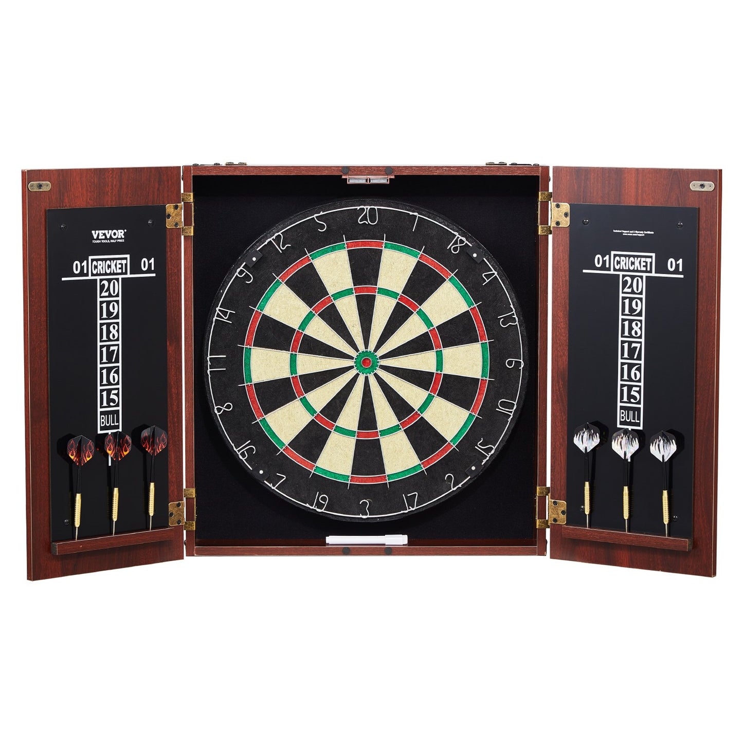 Dartboard and Cabinet Set Official Size Dartboard Cabinet, 45 x 3.8 cm Dartboard, Hideable Dart Cabinet with Steel Tip Darts, Complete with All Accessories, for Cricket Games