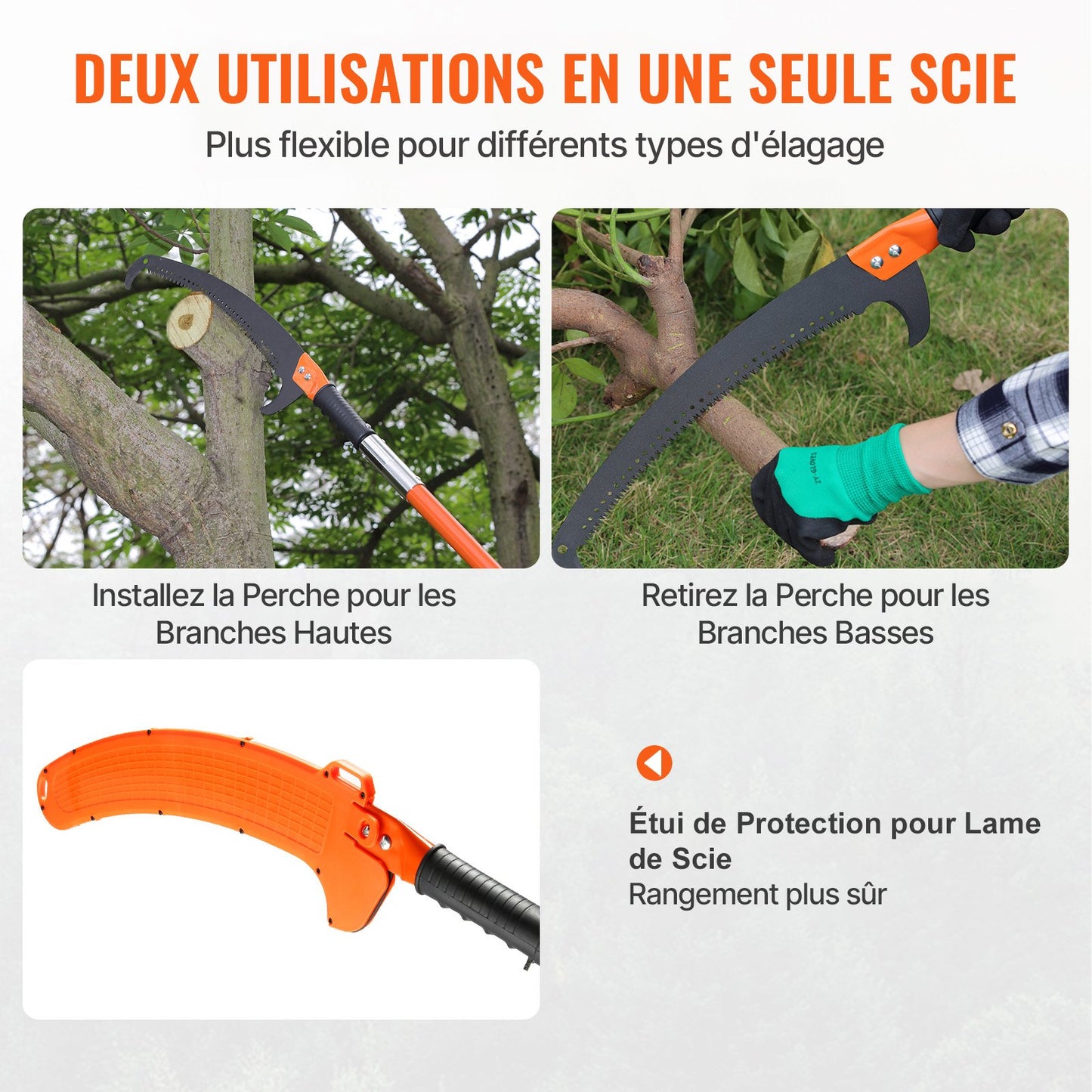 Telescopic Pole Saw Carbon Steel Blade Tree Pruner with 8 Telescopic Poles, Height Adjustable 2.24m-8.24m Hand Saw Pole Saw Carry Bag Hand Pruner Garden Tools for Trimming