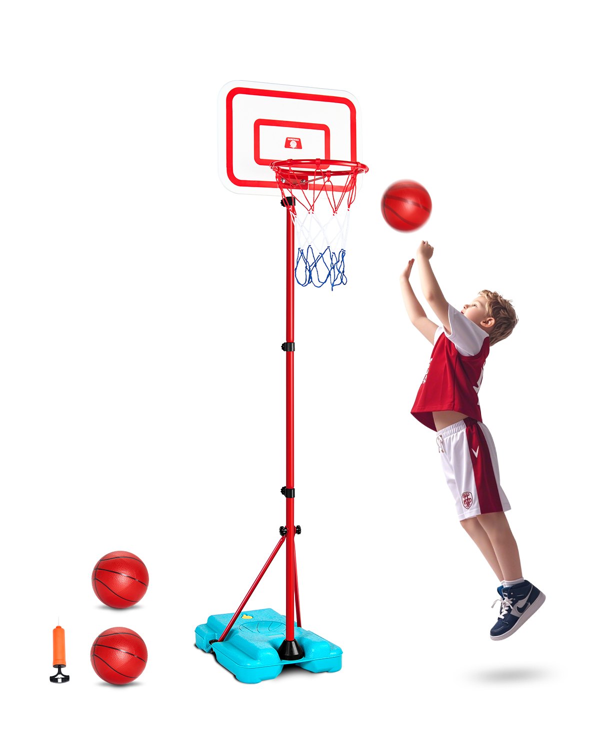 Kids' Basketball Hoop, Height-Adjustable, Portable Basketball Set with Fillable Base, Garden Sports Game, Basketball Toy for Toddlers Ages 3-8, Boys & Girls