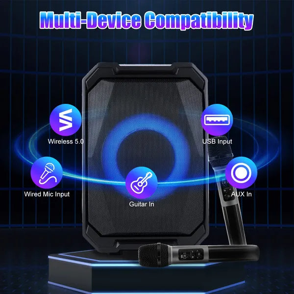 Wireless Party Speaker 2 Mics LED