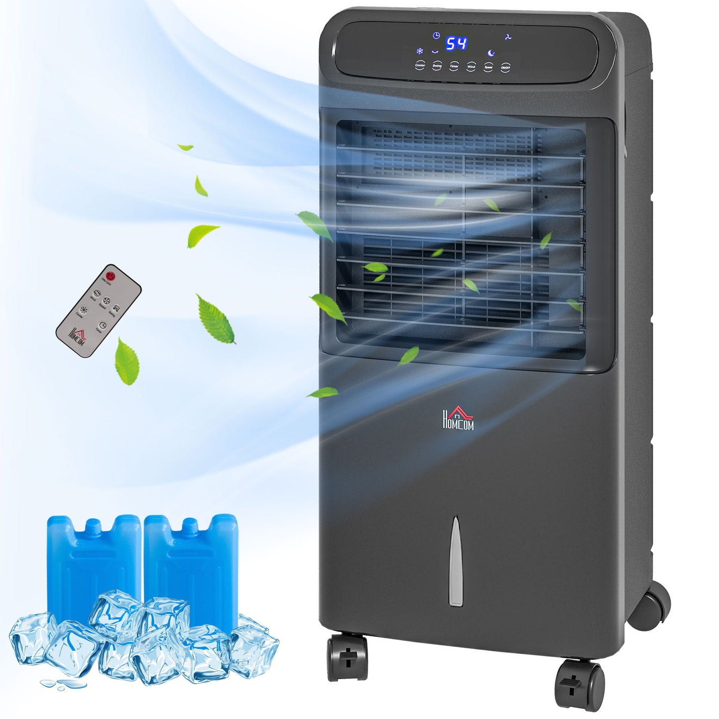3-in-1 Ice Cooling Fan, Mobile Evaporative Air Cooler with Remote, Timer, Oscillating for Home Office, Bedroom, Black