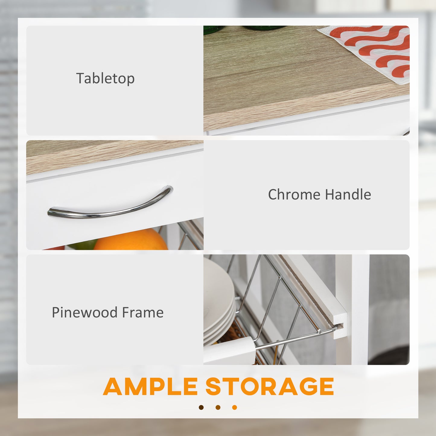 White Wooden Mobile Kitchen Cart