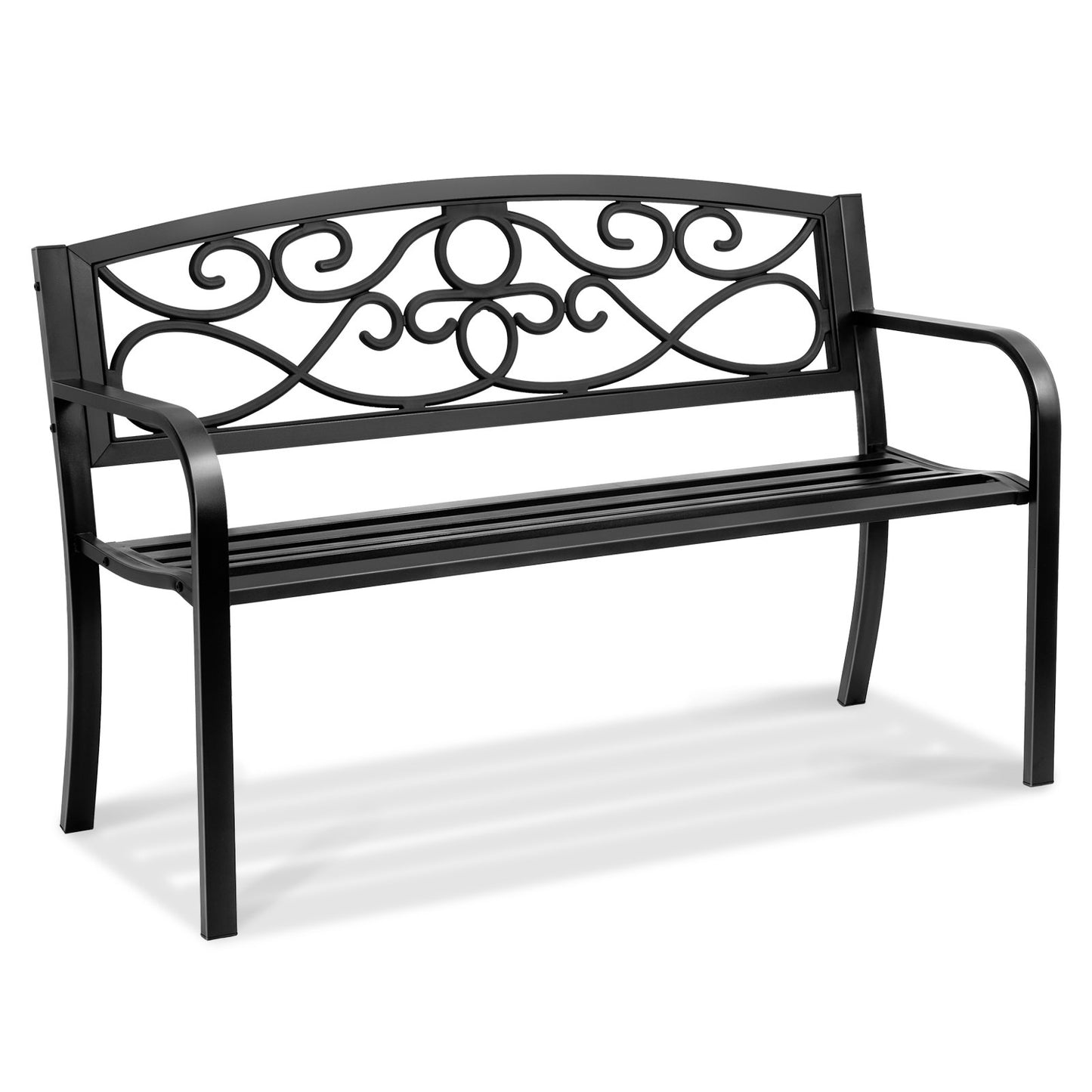 Metal Garden Bench Patio Bench, 127 cm Park Bench Rest Bench 250 kg Load Capacity, 3-Seater Garden and Park Bench with Backrest & Armrests, Vintage Bench for Garden, Park, Yard, Porch