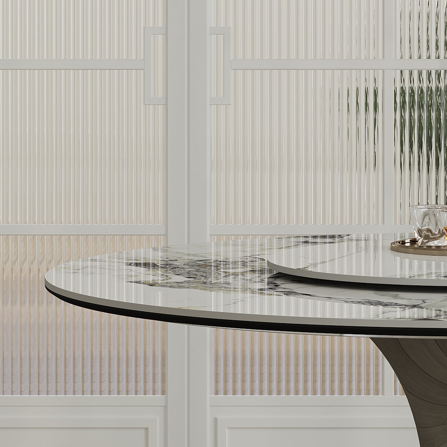 Round Dining Table Marble-Look