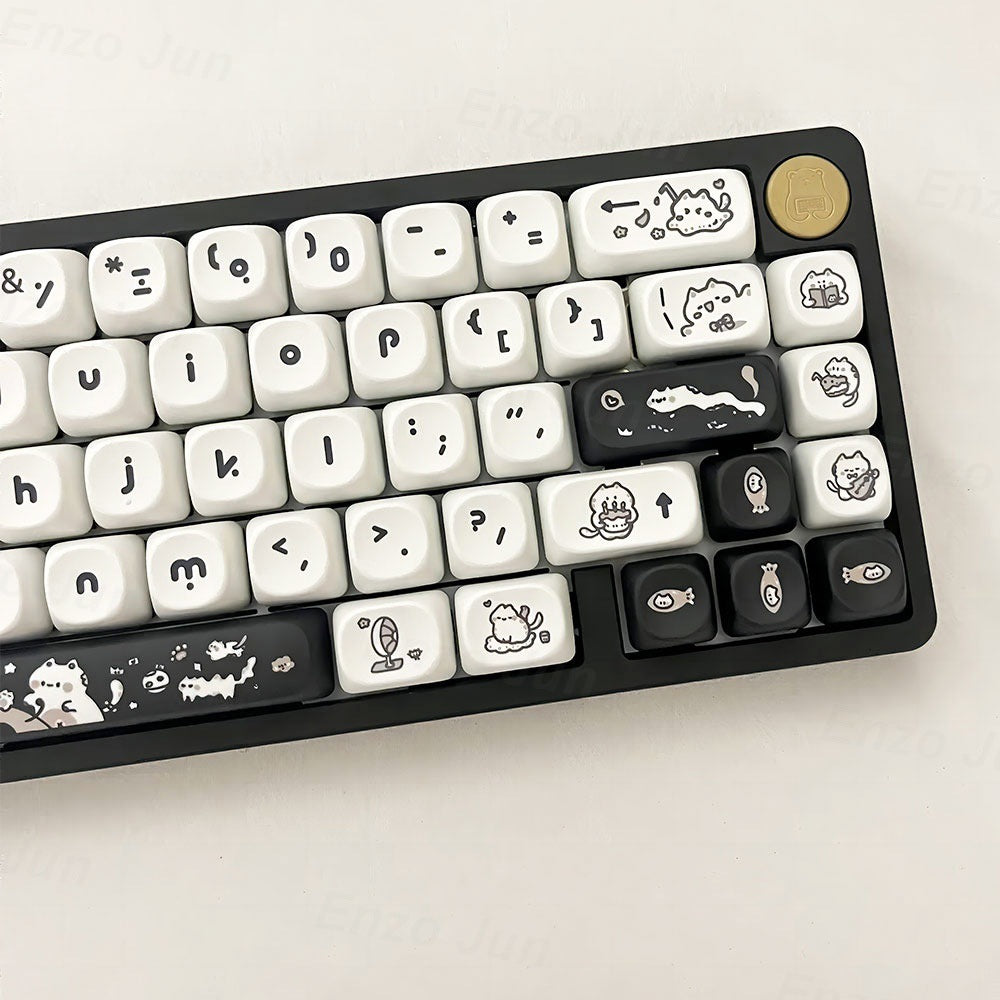 Kitten's Fantasy Keycap MOA Profile Flat Chest Height Black and White Cat Cute Keycap In Stock