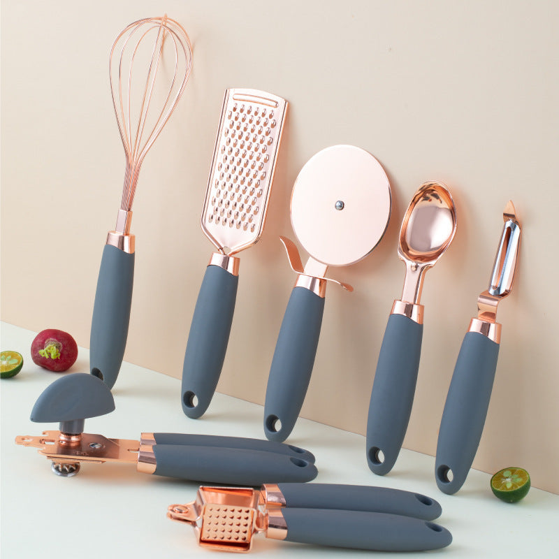Kitchen Cutlery Holder & Utensil Set with Copper Plating