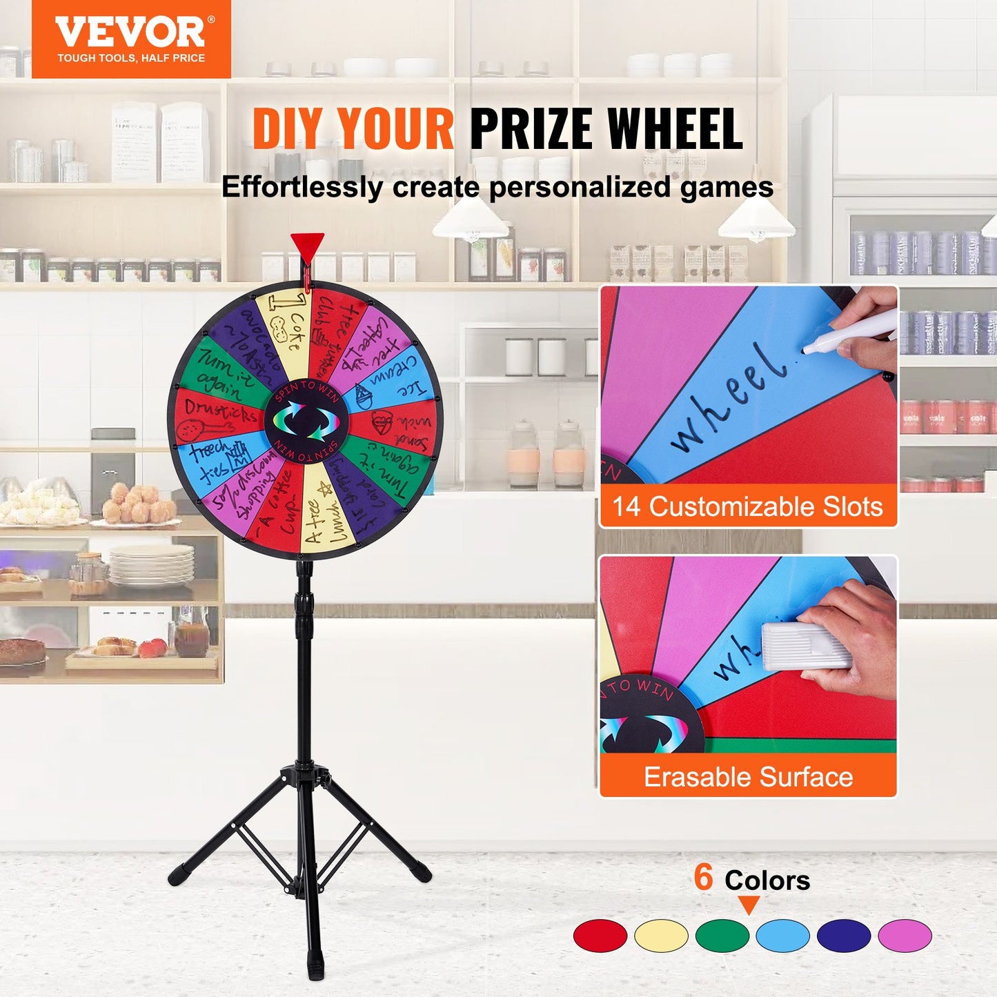 18-Inch Prize Wheel Toy, Color Wheel Games for Lottery Games Word Games, Spinning Wheel with Acrylic Board and PVC Foam, 54 x 54 x 11 cm Prize Wheel Lucky Wheel with Tripod Stand