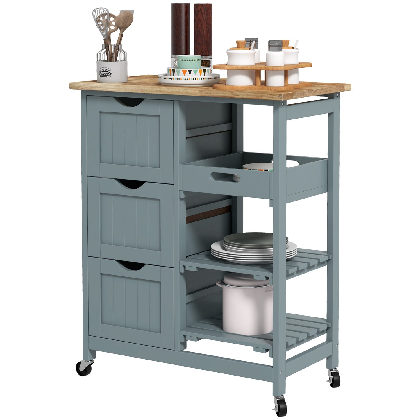Kitchen Cart Wood Grey with Drawers