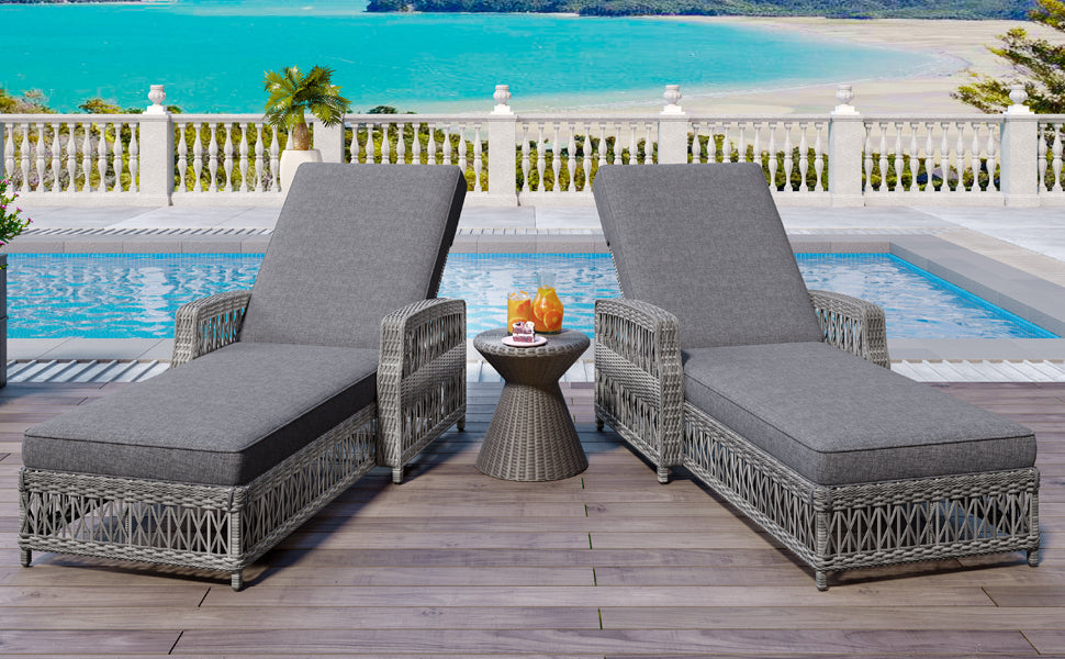 Gartenliege Rattan 2er-Set verstellbar grau