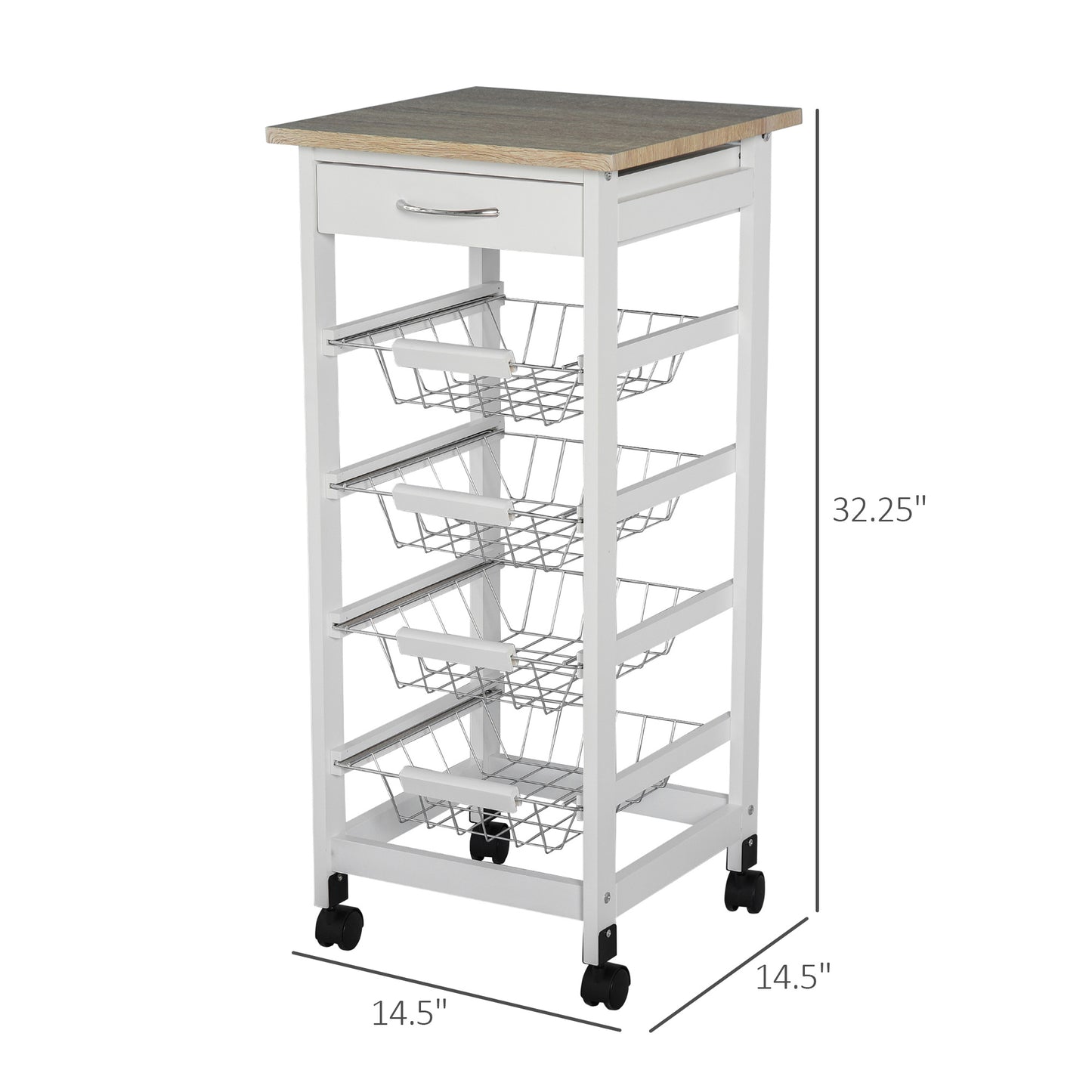 White Wooden Mobile Kitchen Cart