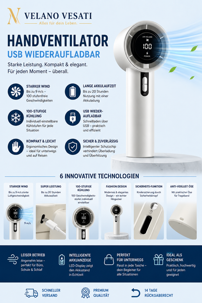Velano Vesati Handventilator USB aufladbar