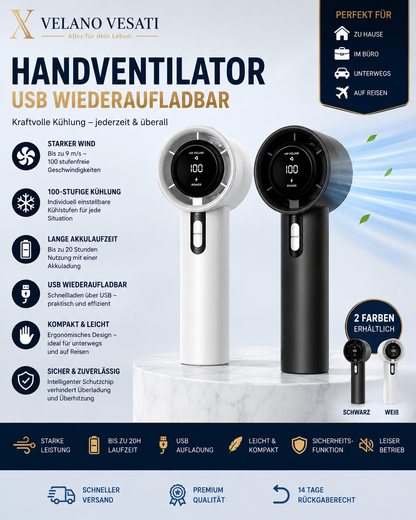 Velano Vesati Handventilator USB aufladbar
