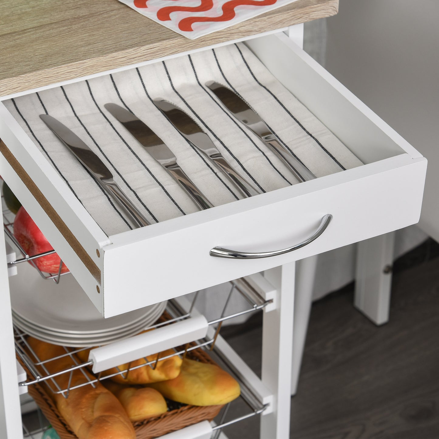 White Wooden Mobile Kitchen Cart