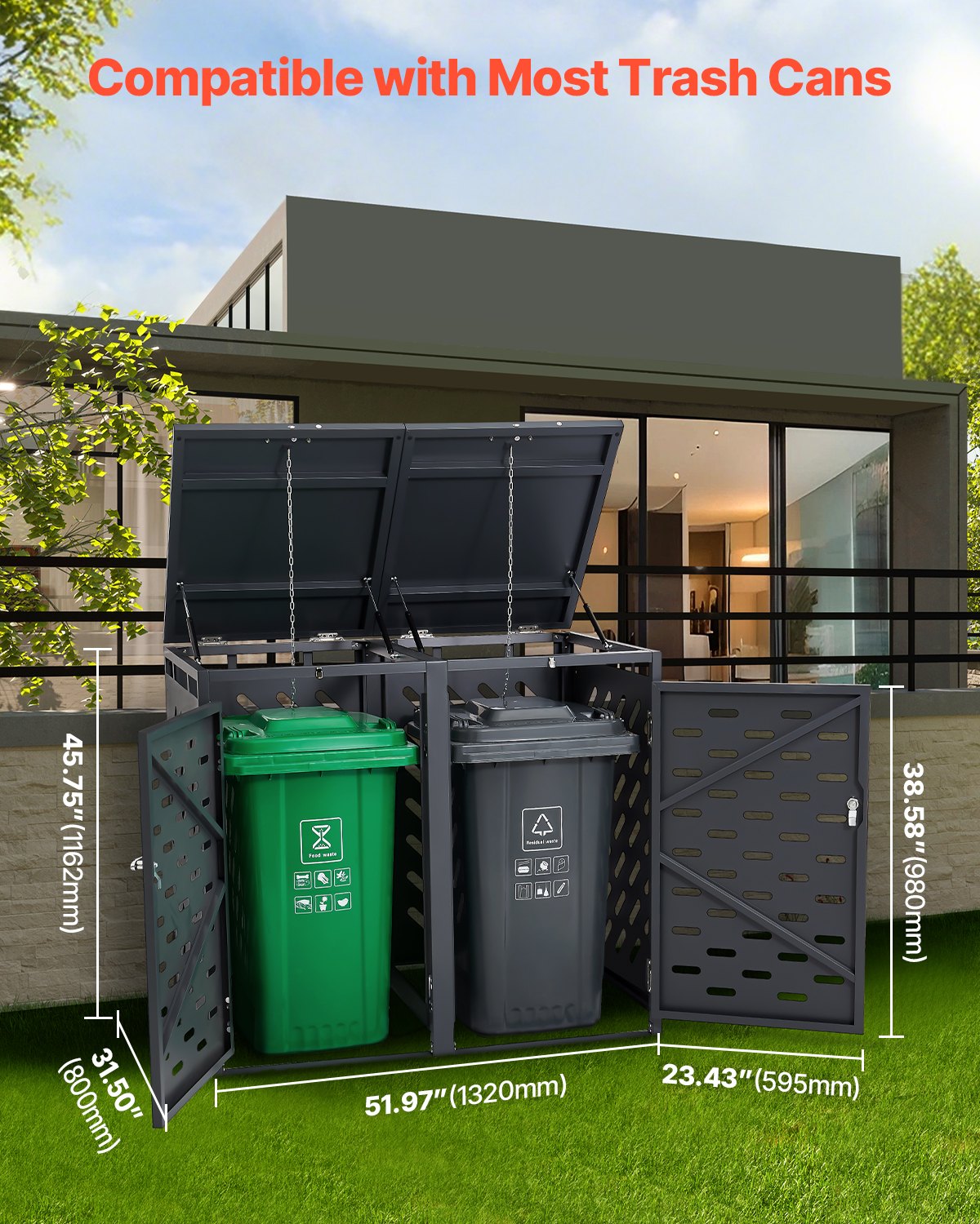 Wheelie Bin Storage, 2x 240 L Wheelie Bin Shed, Waste Container, Bin Enclosure, Lockable Bin Storage Shed, For Wheelie Bin, Garden, Backyard, and Patio