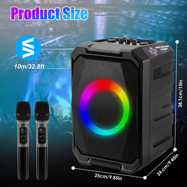 Wireless Party Speaker 2 Mics LED