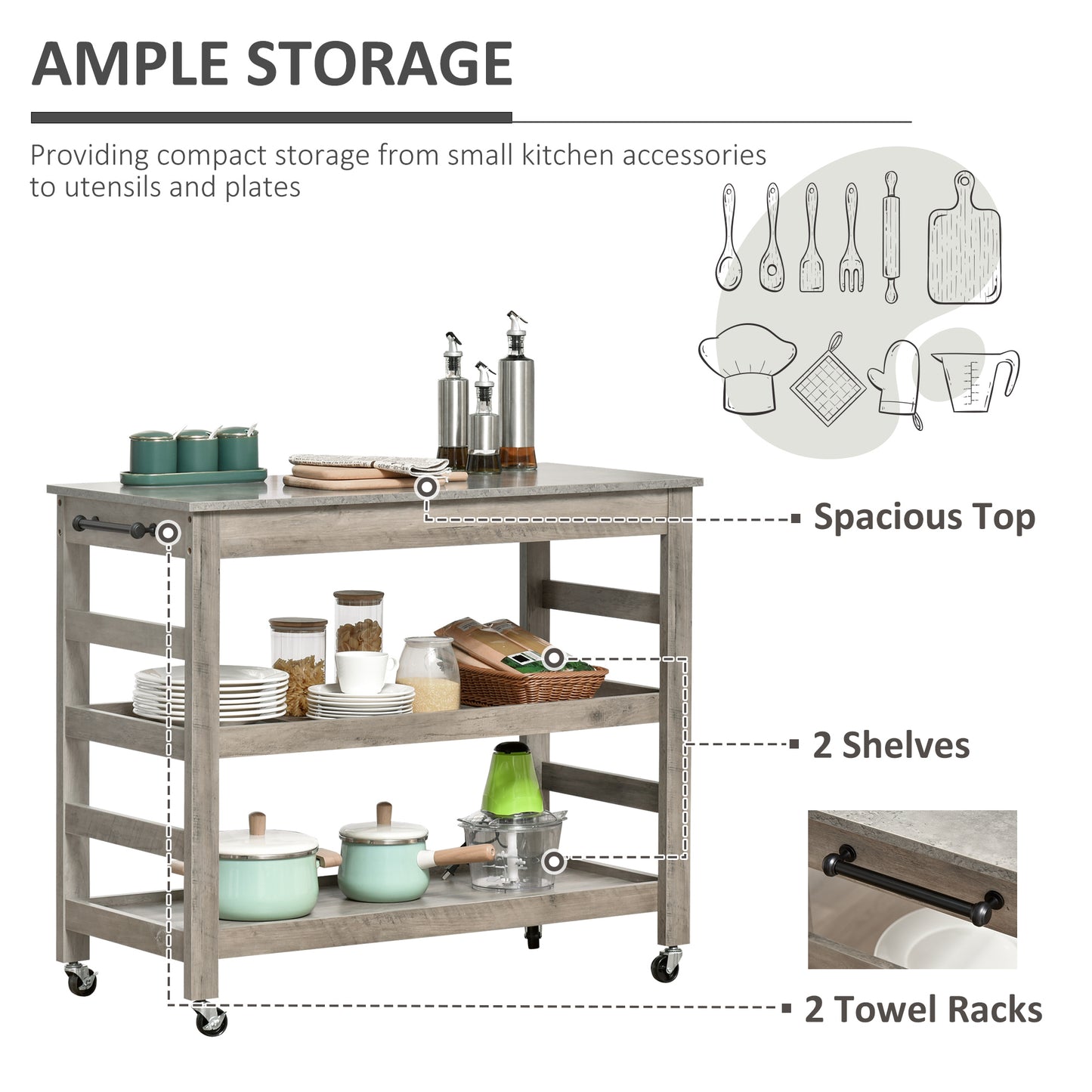 Kitchen Cart Stainless Steel Worktop on Wheels