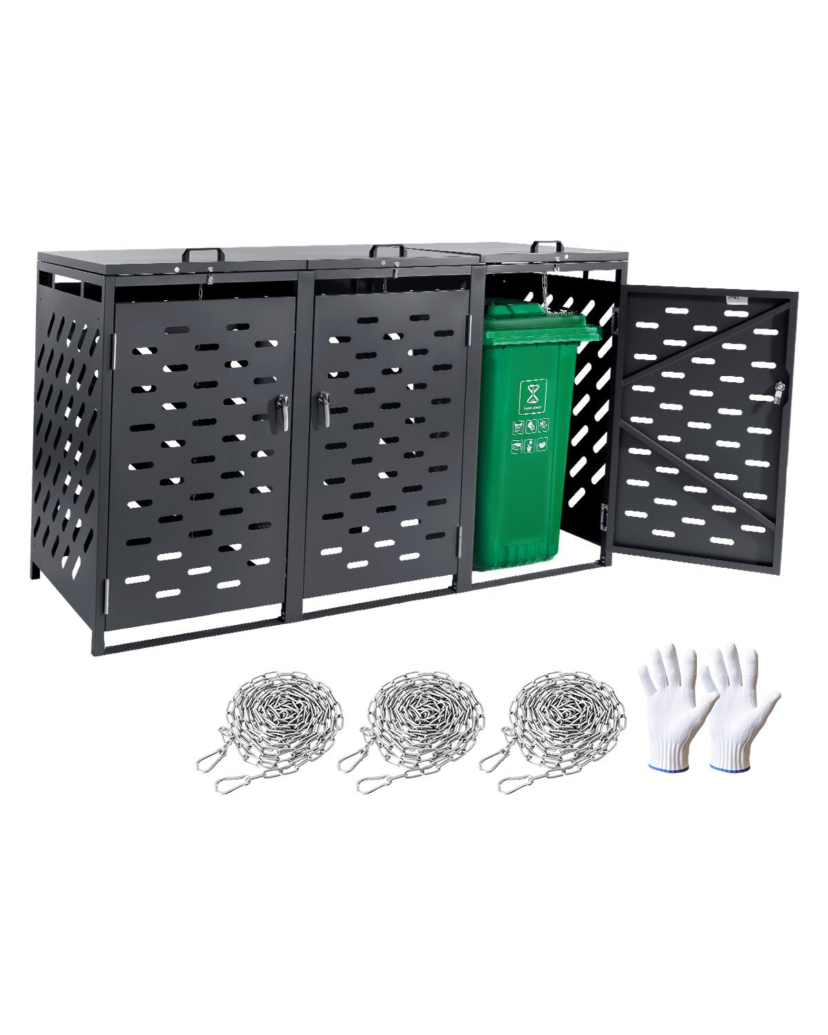 Waste Bin Shed, 3 x 240L Wheelie Bin Storage, Dustbin Enclosure, Lockable Waste Bin Storage Shed, For Waste Bin, Garden, Backyard And Patio