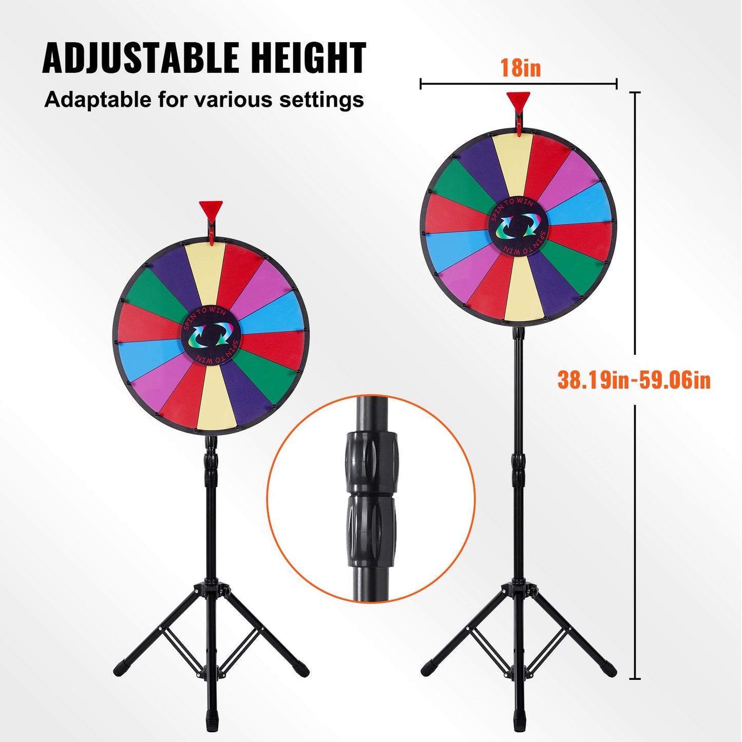 18-Inch Prize Wheel Toy, Color Wheel Games for Lottery Games Word Games, Spinning Wheel with Acrylic Board and PVC Foam, 54 x 54 x 11 cm Prize Wheel Lucky Wheel with Tripod Stand