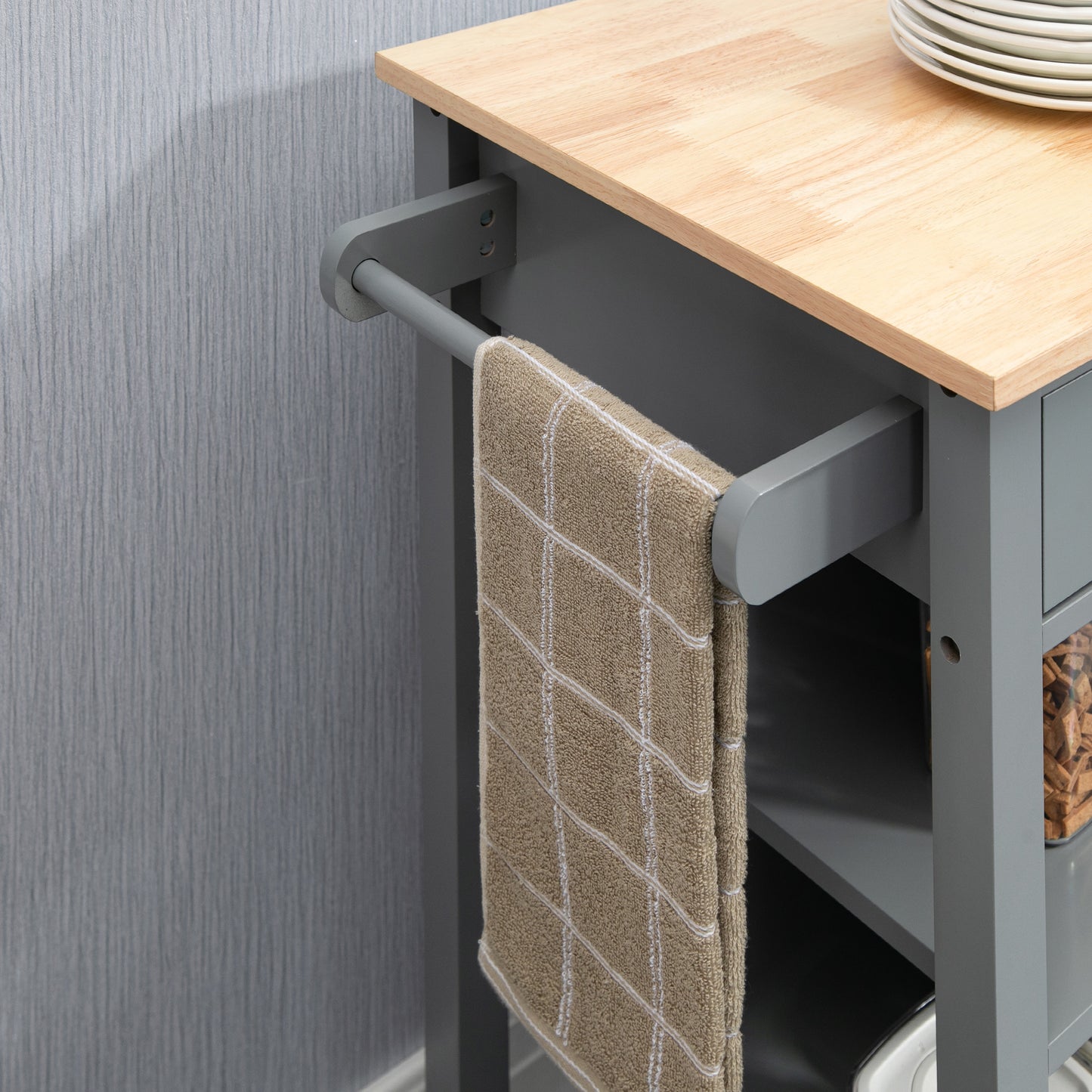 Rolling kitchen cart with cabinet
