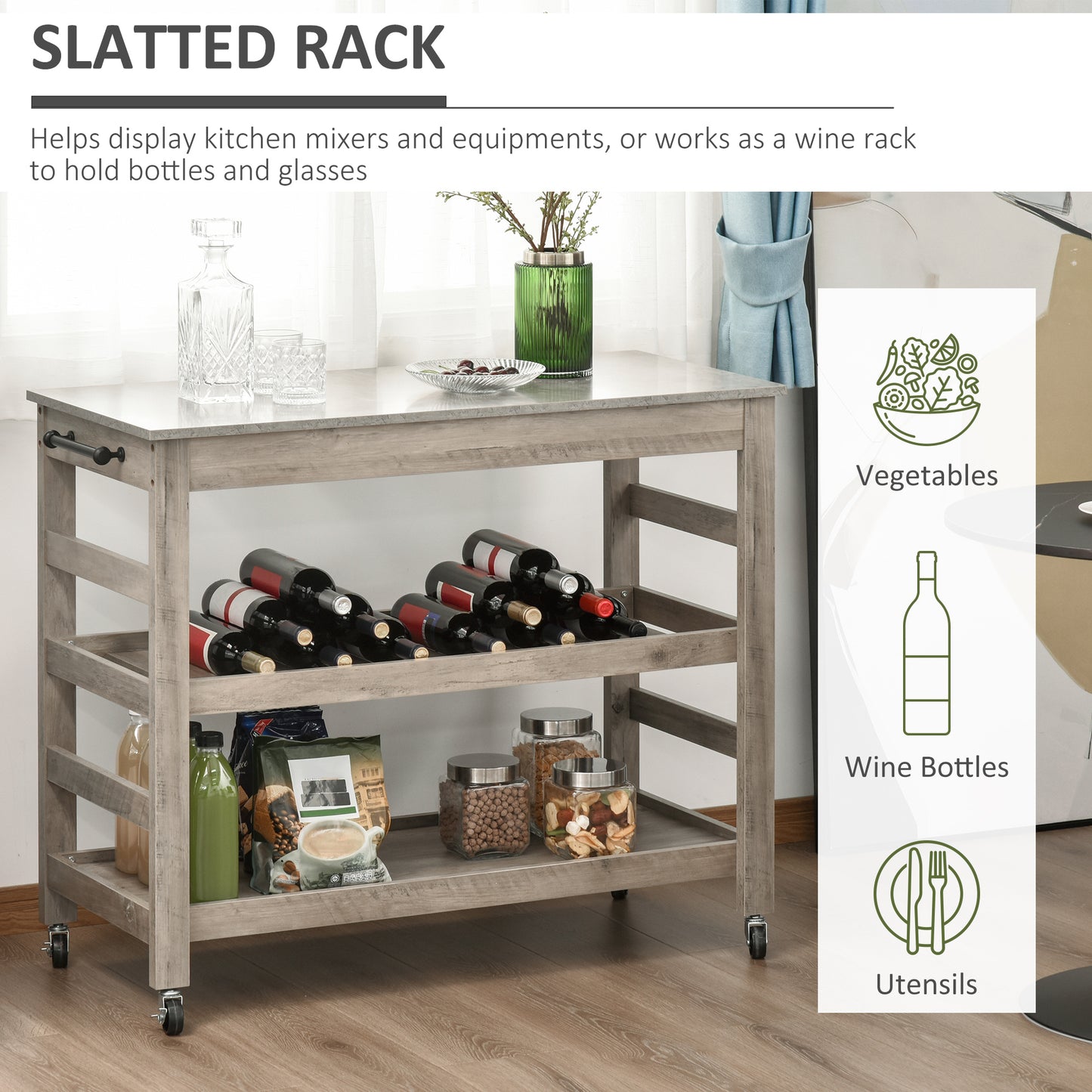 Kitchen Cart Stainless Steel Worktop on Wheels