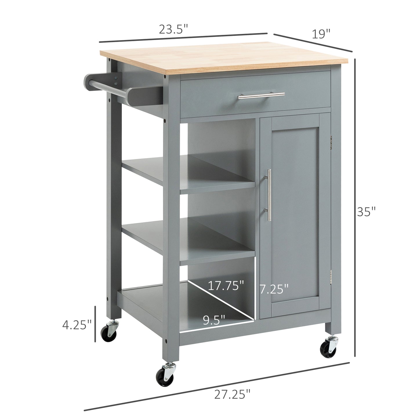 Rolling kitchen cart with cabinet