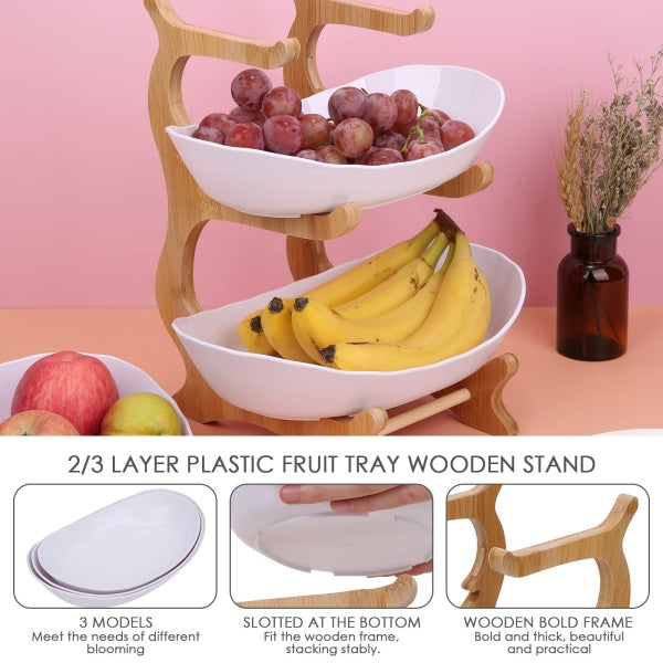 3-Tier Fruit Bowl – Multi-tiered Serving Platter with Wooden Stand